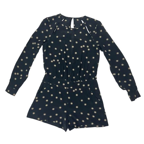 Pam & Gela Pants - Pam & Gela Long Sleeve Silk Romper - Black & Cream - 0
